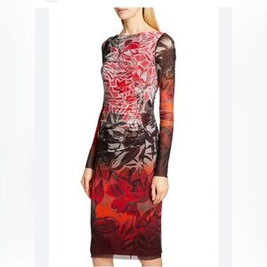 Fuzzi- Dégradé Floral Long Sleeve Ruched Dress -XS